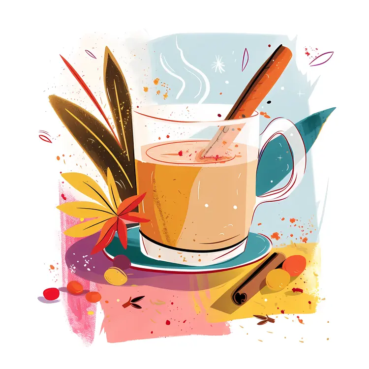 Glass Cup with Cinnamon Stick and Leaves