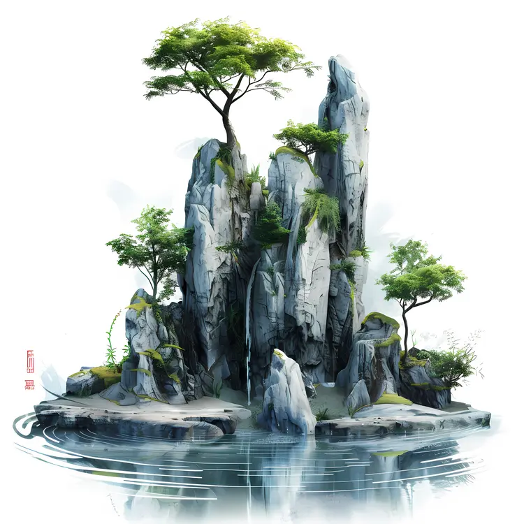 Rocky Island with Trees