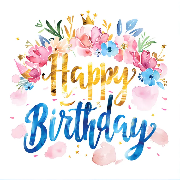 Colorful Flowers with Happy Birthday
