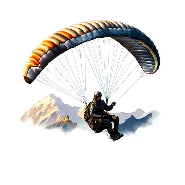 Paraglider in Flight Over Mountains