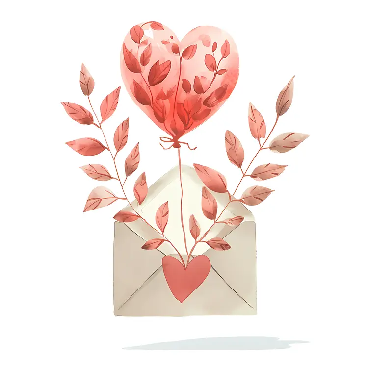 Heart Balloon with Leaves in Envelope