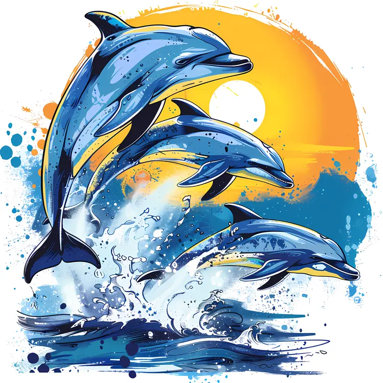 Dolphins Jumping at Sunset