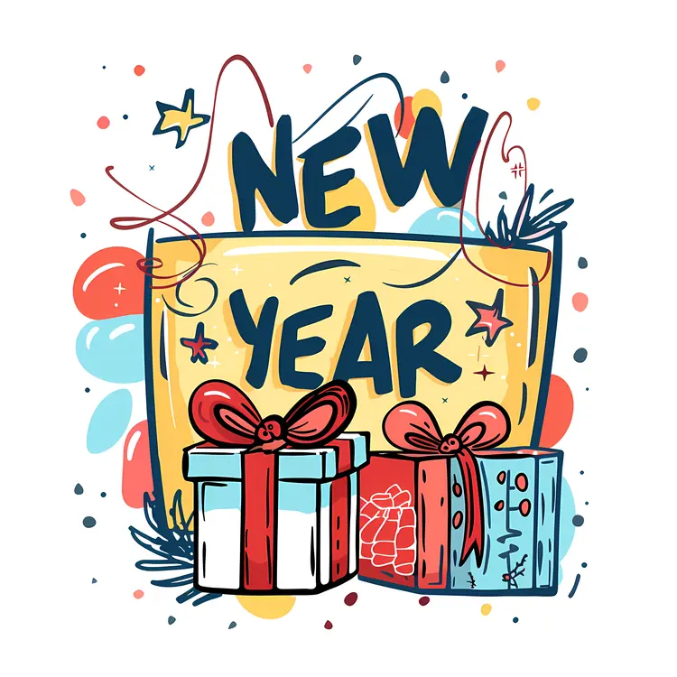 New Year Gifts with Festive Decorations