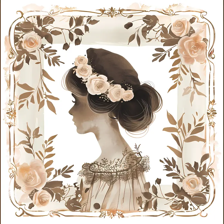 Vintage Floral Woman Silhouette