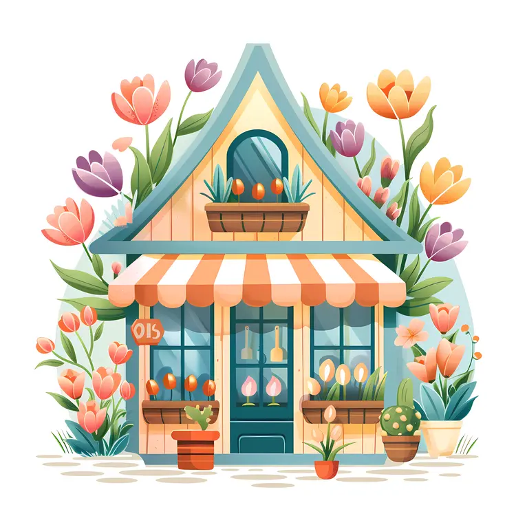 Cute Flower Shop with Colorful Flowers