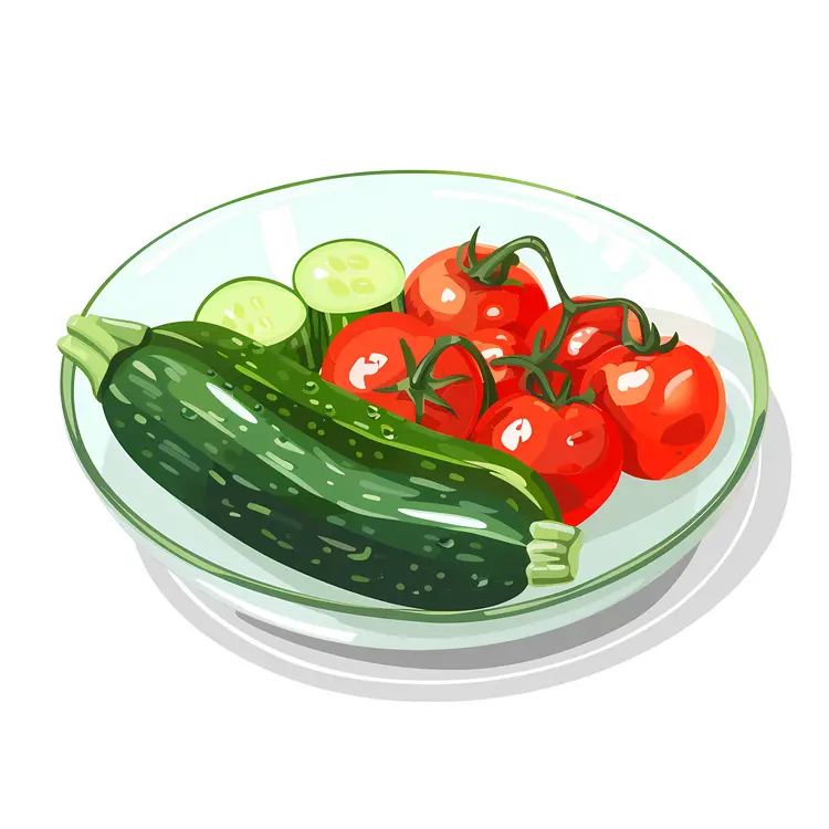 Fresh Tomatoes and Cucumbers in Bowl