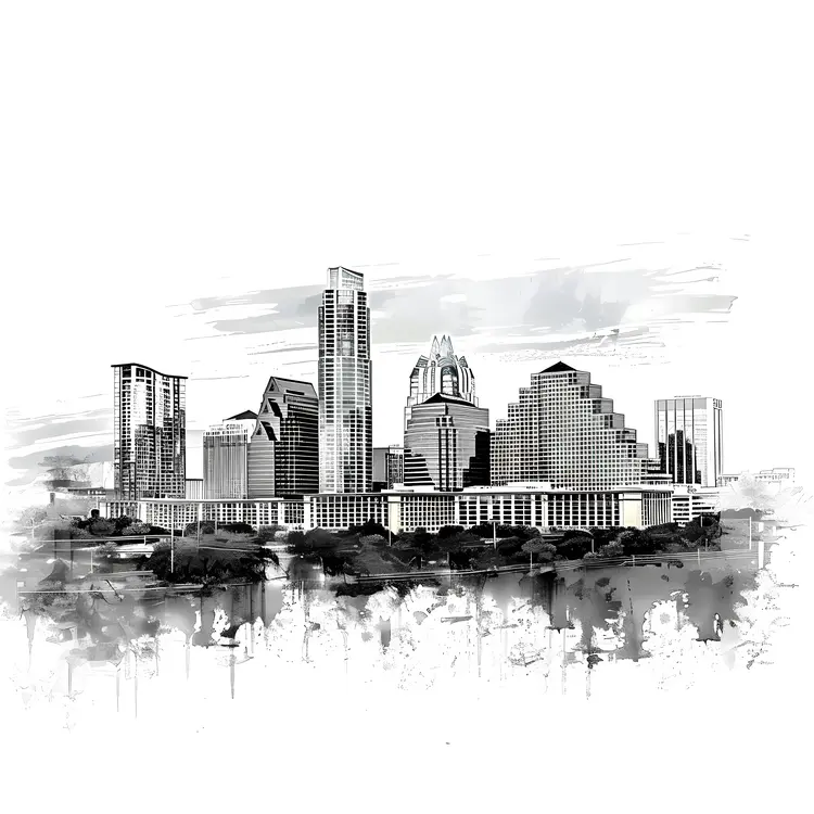 Black and White City Skyline with Skyscrapers