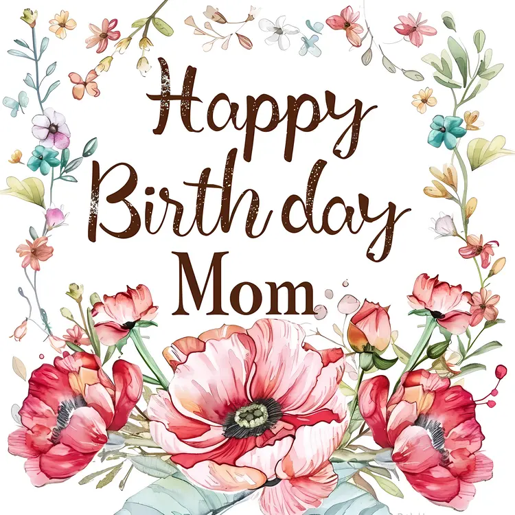 Happy Birthday Mom Card with Floral Design
