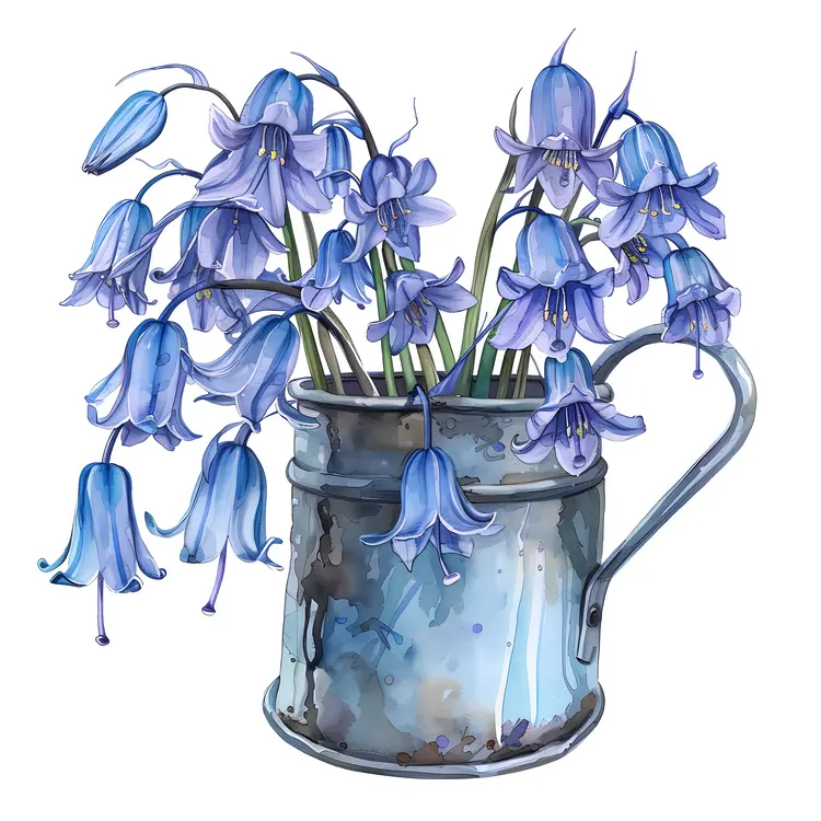 Bluebell Flowers in a Metal Jug