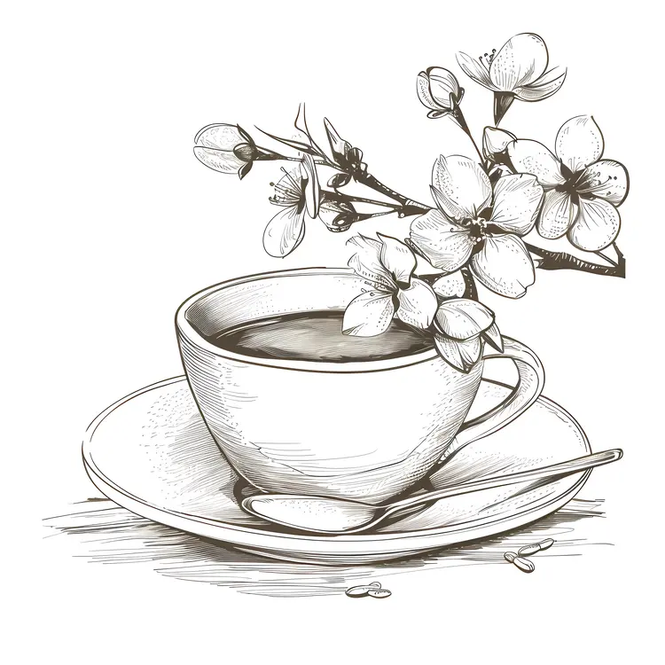 Sketch of Coffee Cup with Blossoms