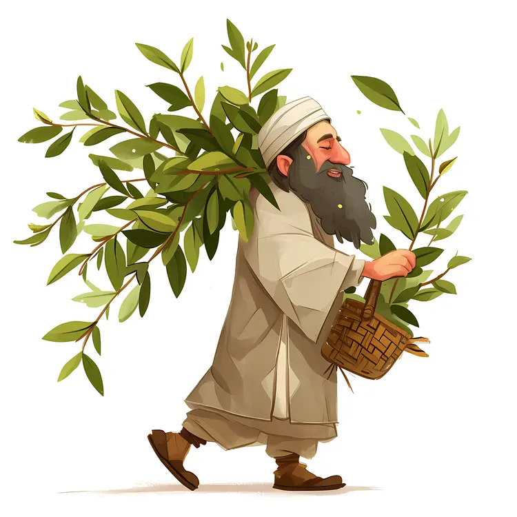 Man Carrying Branches in a Basket