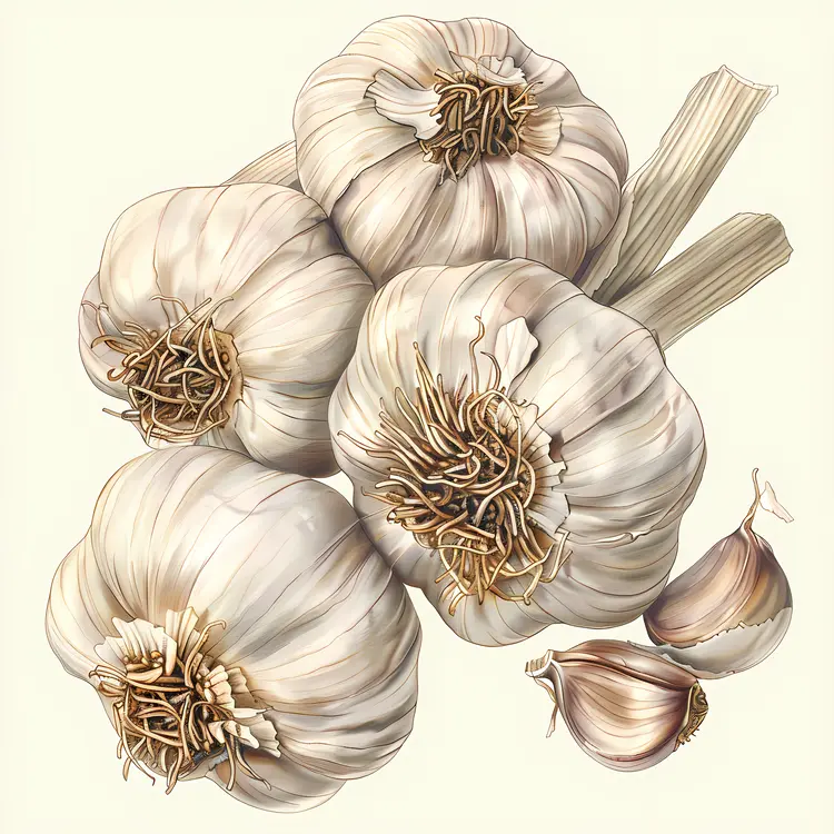 Garlic Bulbs and Cloves Illustration