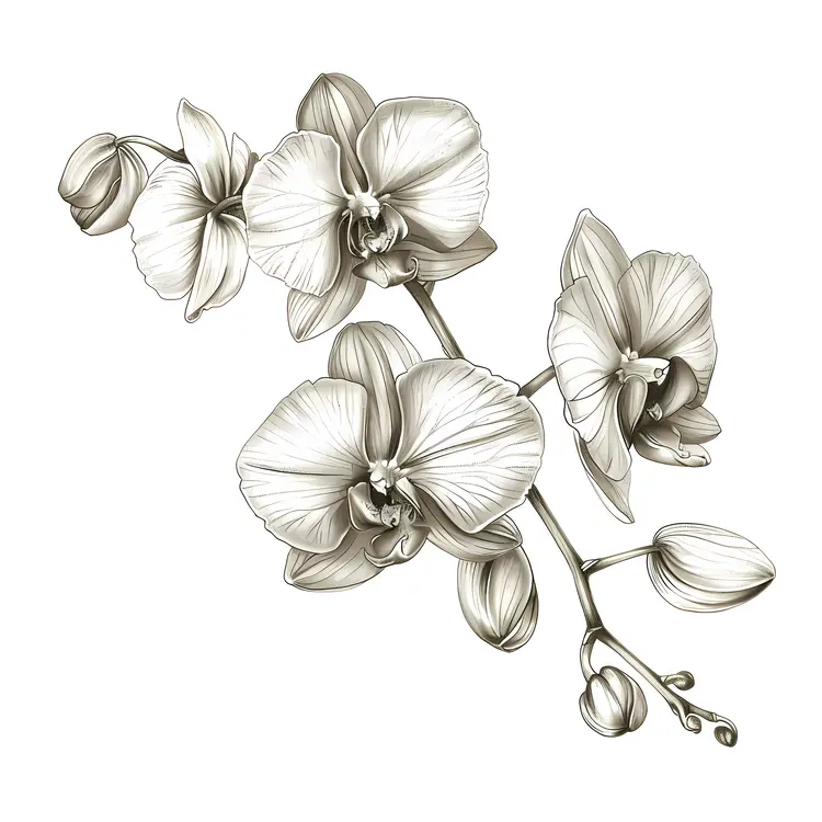 Black and White Orchids Illustration