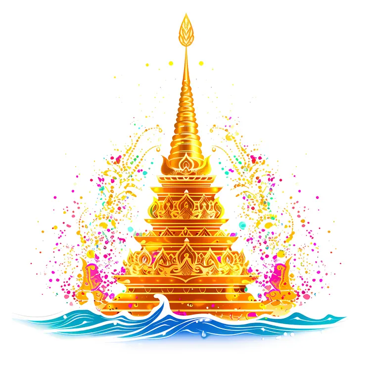 Golden Pagoda with Colorful Decorations