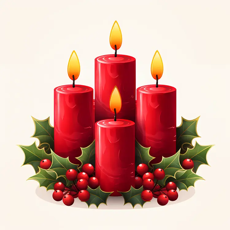 Red Christmas Candles with Holly