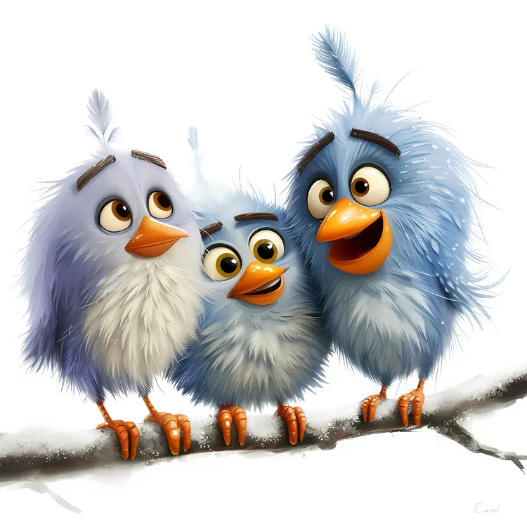 Three Blue Birds on a Branch