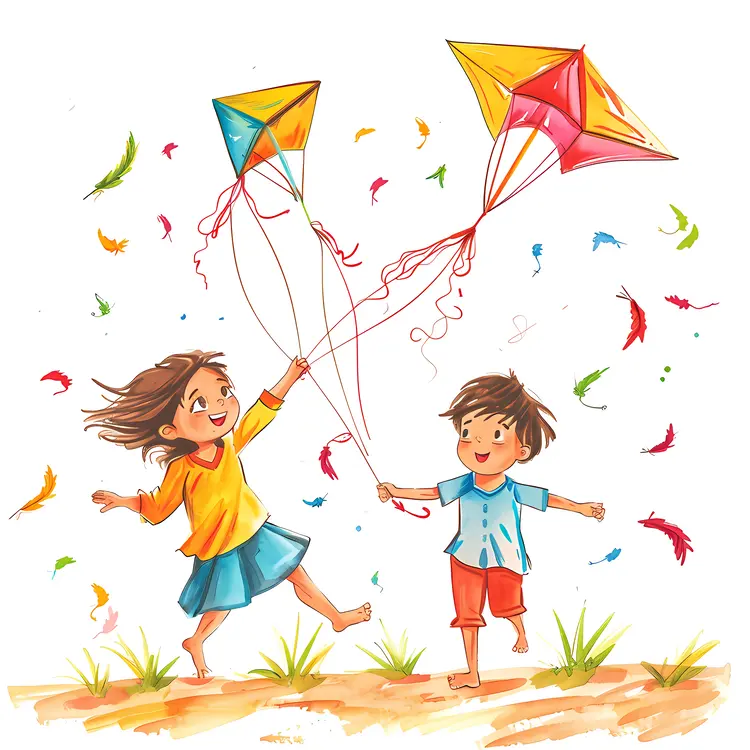 Children Flying Kites with Joy