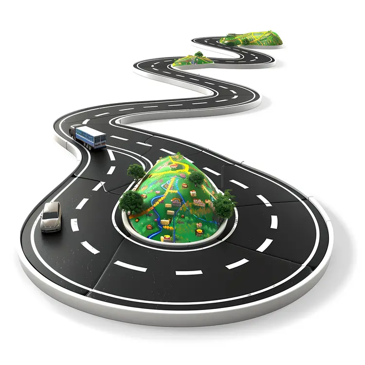 Winding Road with Vehicles and Landscape
