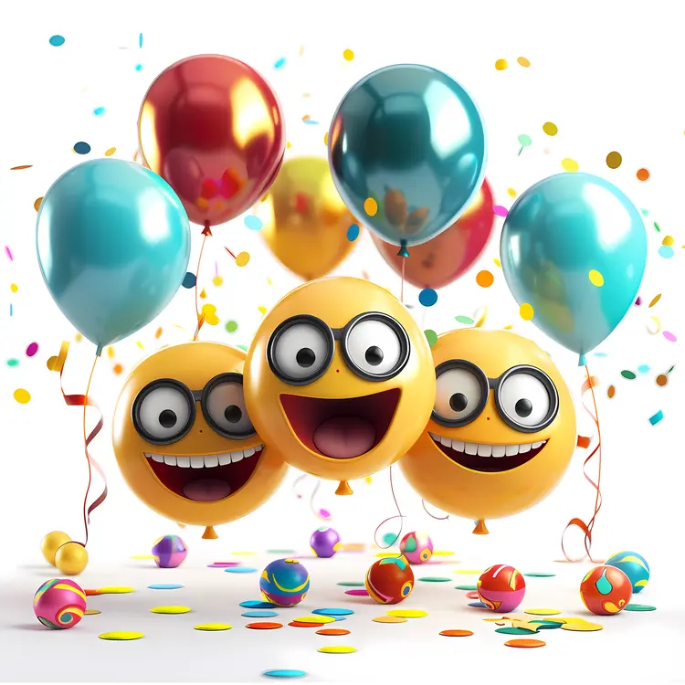 Smiley Balloons with Glasses and Confetti