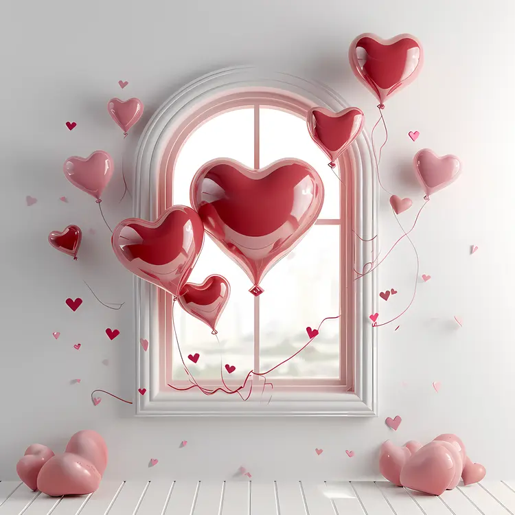 Hearts in Window Illustration for Valentine's Day