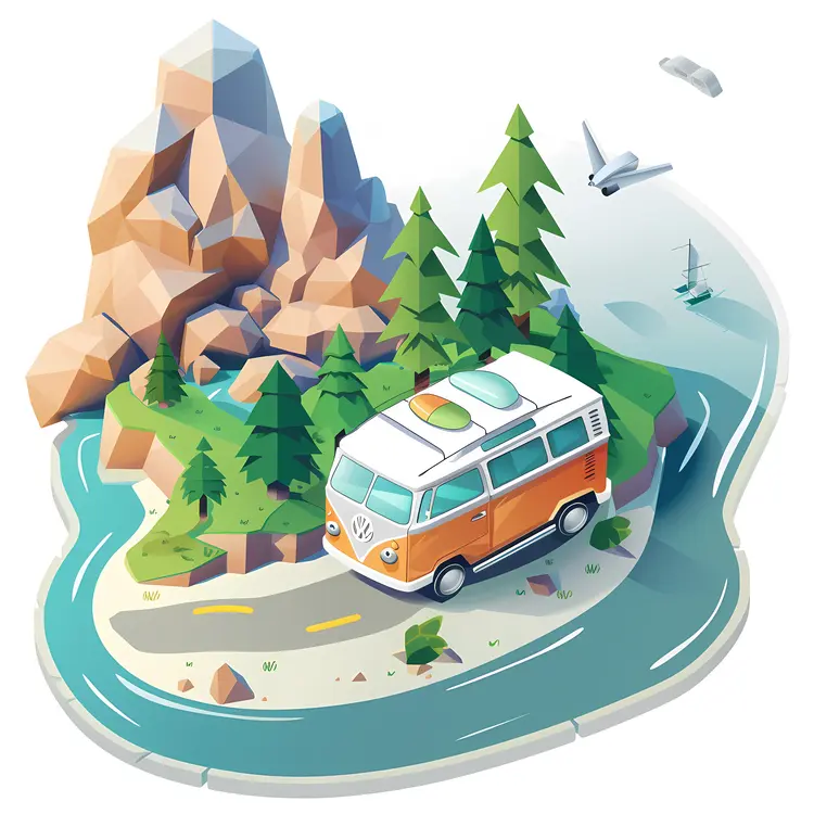 Cartoon Mountain Road Trip Adventure