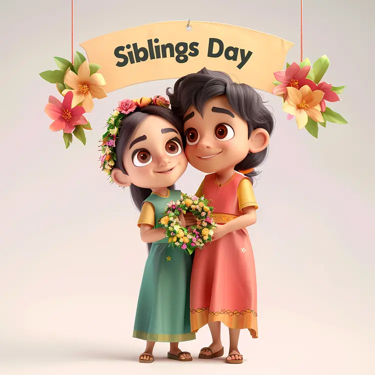 Siblings Day Celebration with Flower Wreath