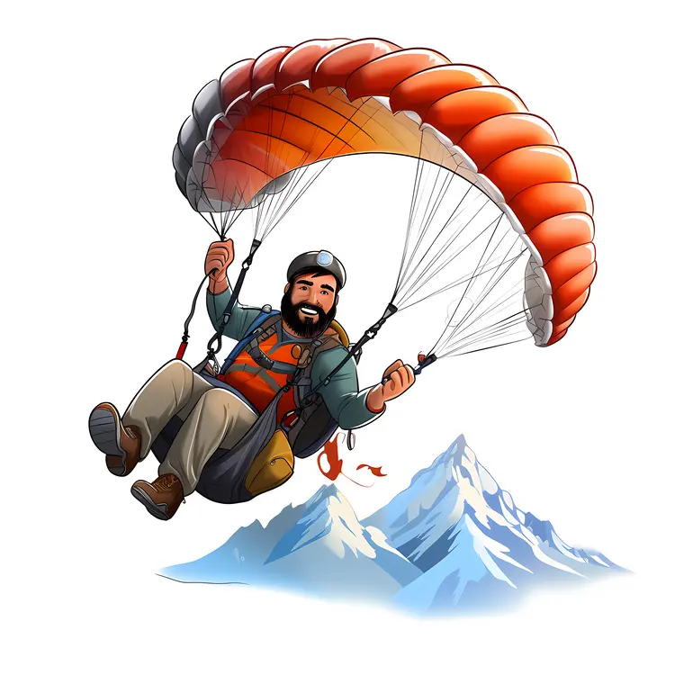 Happy Paraglider Over Mountains