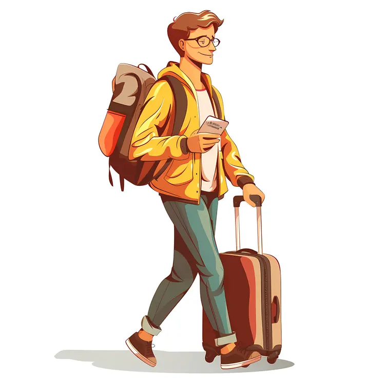 Traveler with Luggage and Yellow Jacket