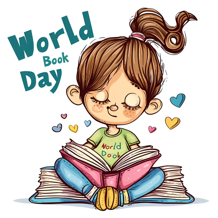 World Book Day Girl Reading Illustration