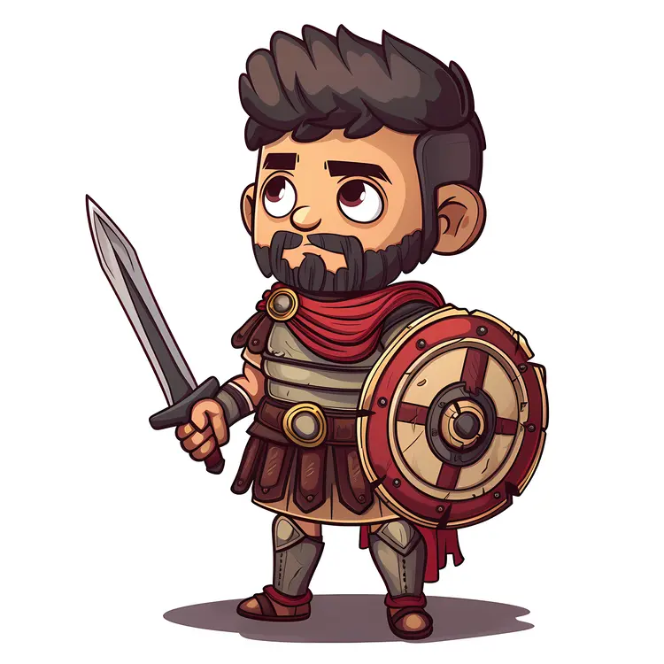 Cute Roman Soldier with Sword and Shield