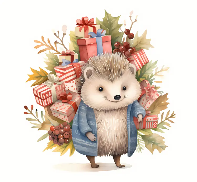 Hedgehog with Christmas Gifts