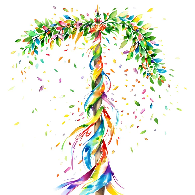 Vibrant Maypole with Colorful Ribbons