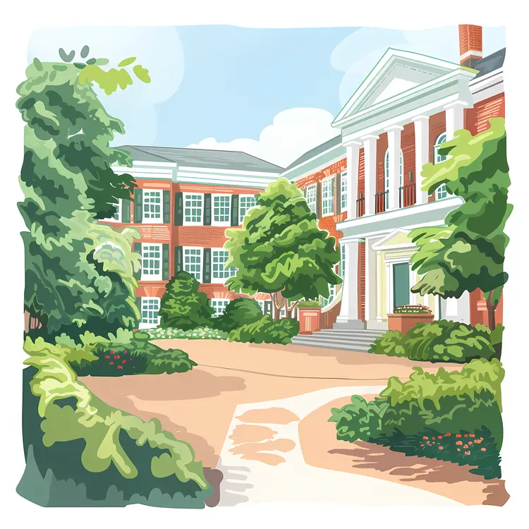 Beautiful University Campus with Brick Building