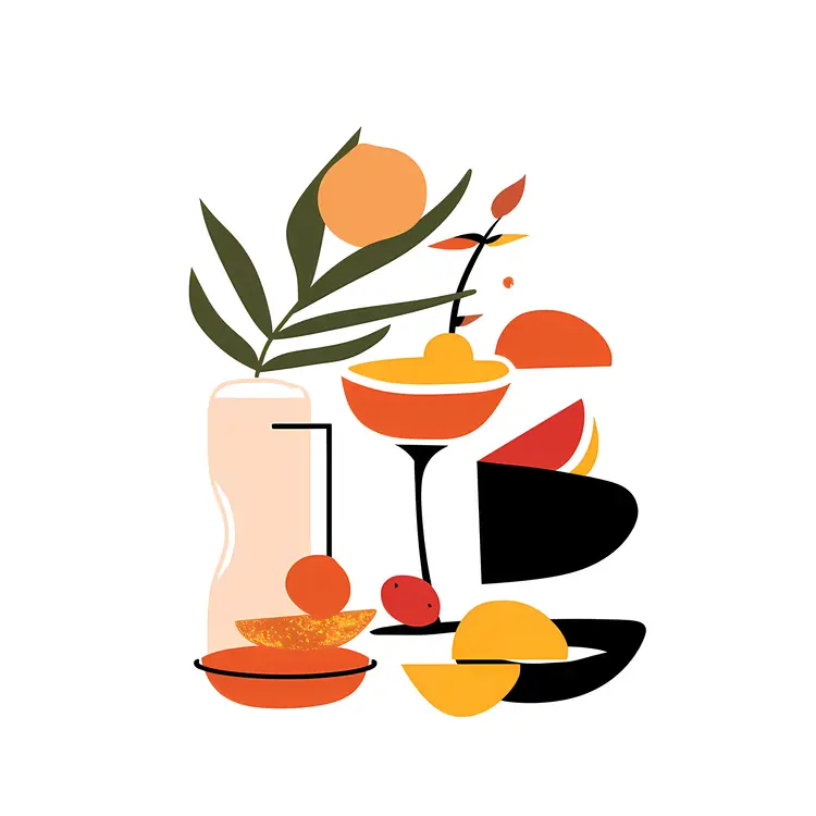 Stylized Fruits and Drinks with Bottles and Glasses