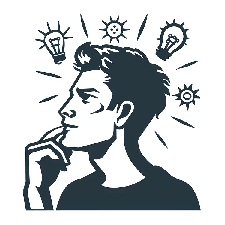 Thinking Man Silhouette with Light Bulbs