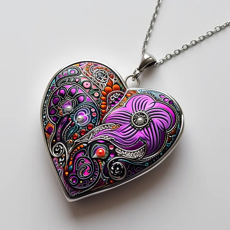 Colorful Heart Necklace with Intricate Design