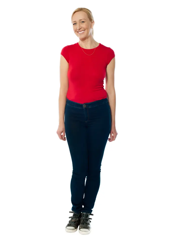 Woman in Red Shirt and Jeans