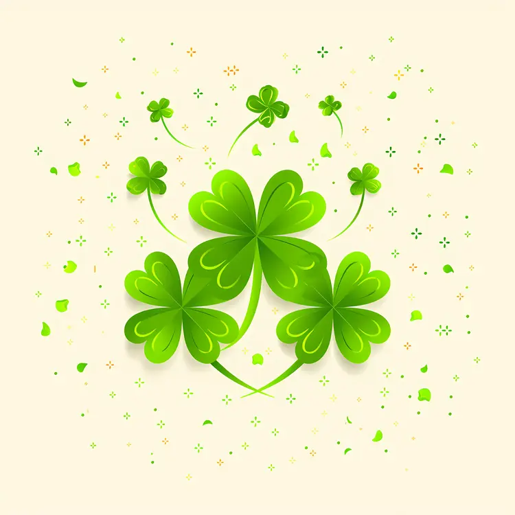 Green Four-leaf Clovers with Decorative Elements