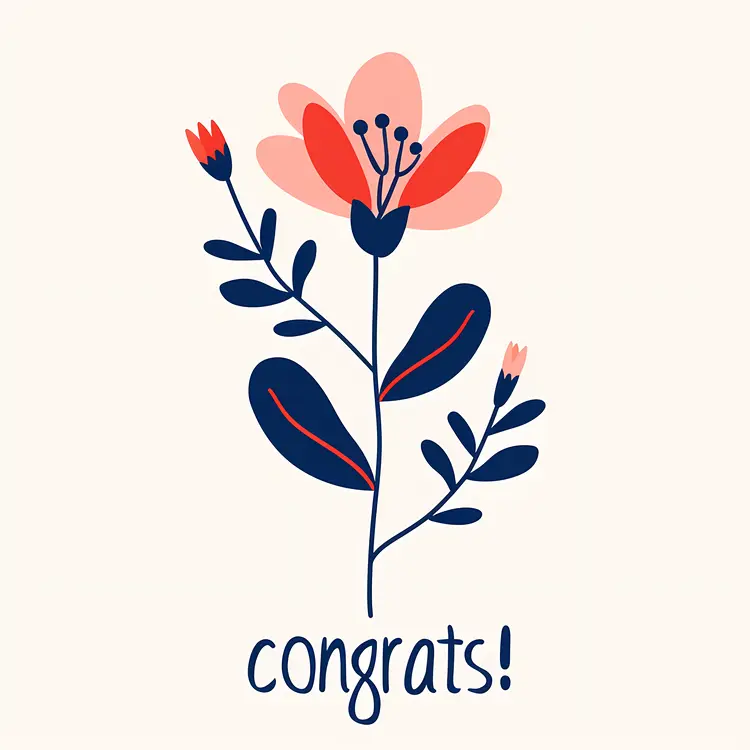 Simple Red and Pink Flower with Congrats Text