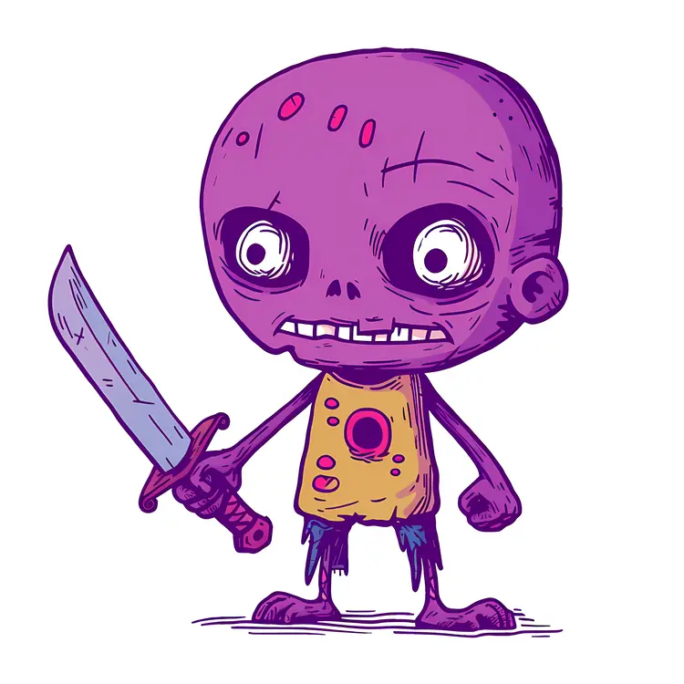 Cartoon Zombie Boy with Big Eyes Holding a Sword