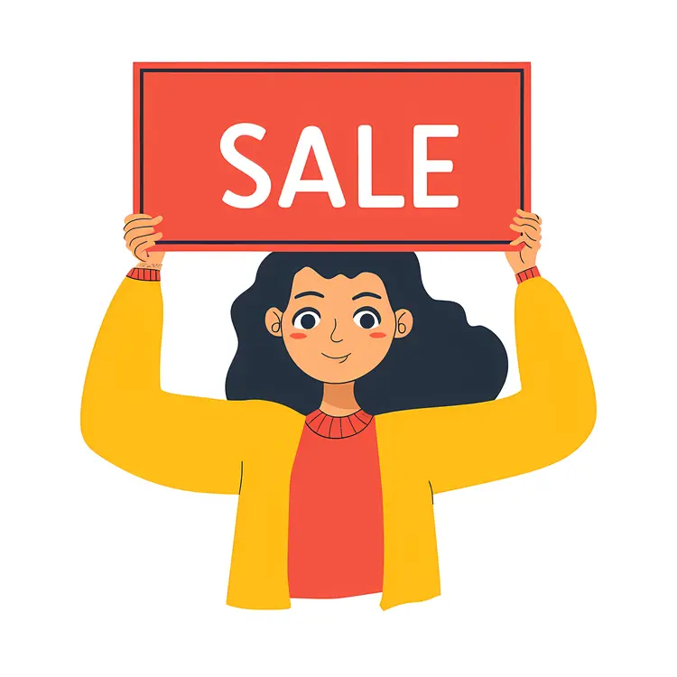Sale Sign Held by Woman
