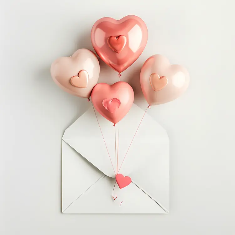 Pink and Beige Heart Balloons with Envelope