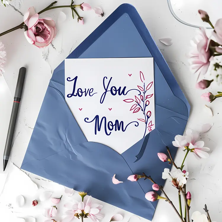 Love You Mom Card with Blue Envelope