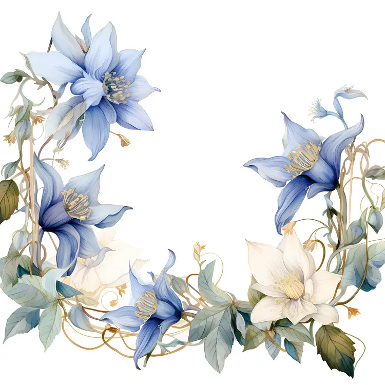 Elegant Floral Frame with Blue and White Flowers