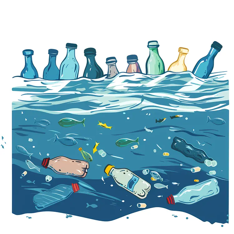 Plastic Bottles Floating in Ocean
