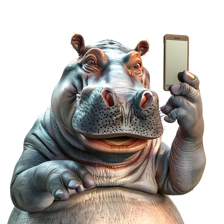 Cartoon Hippo with Smartphone