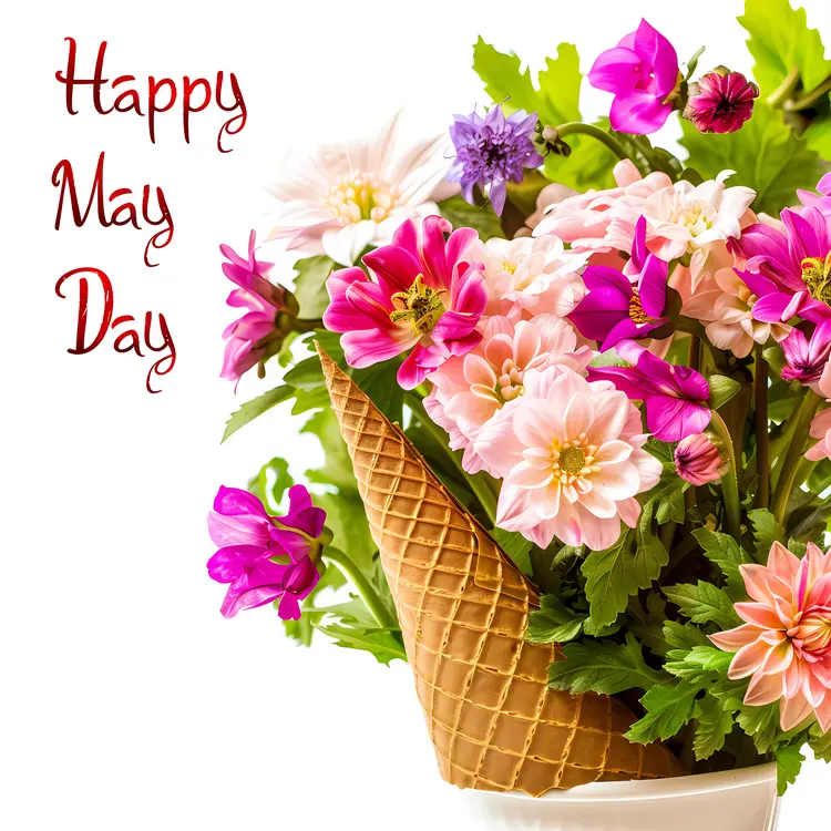 Happy May Day with Colorful Flower Arrangement