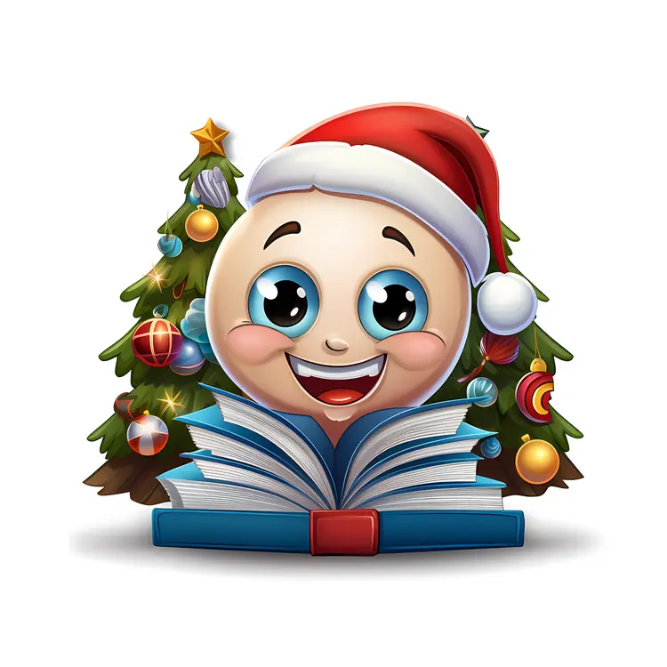 Smiling Face with Christmas Hat and Book