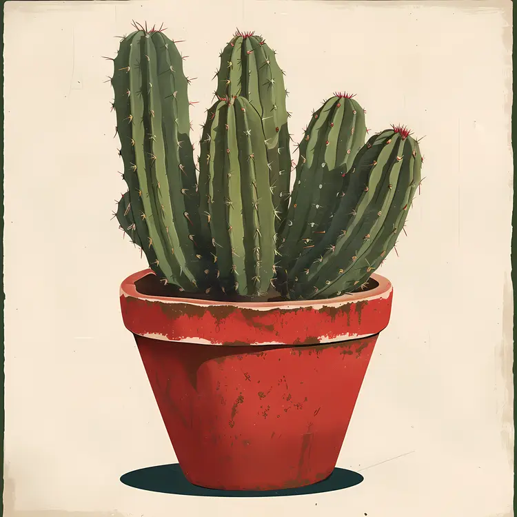 Green Cactus in Red Pot