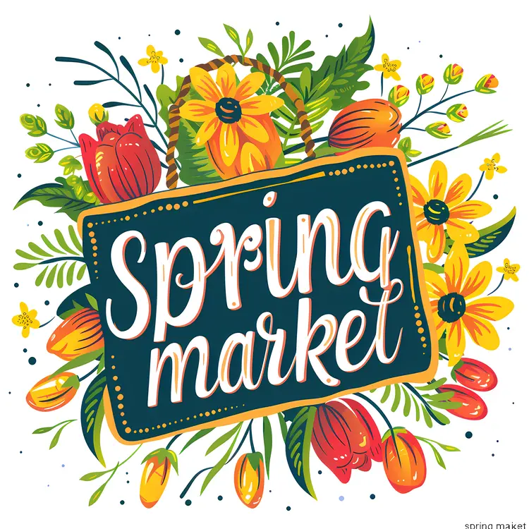 Spring Market with Floral Sign
